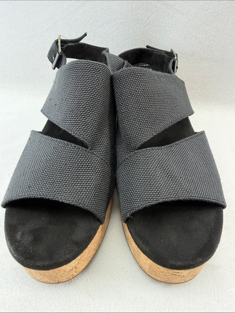 Women’s Black Fabric Cork Wedge Platform Sling Sandals Size 9.5W - Picture 2 of 7